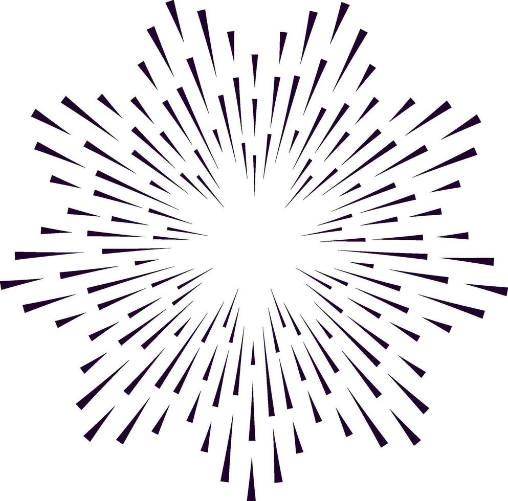 Concentrated lines are radiating from the center creating a starburst or sunburst effect with a blank space in the middle, ideal for backgrounds or graphic design elements vector