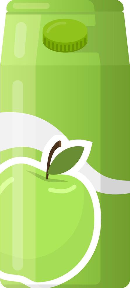 Refreshing green apple juice carton featuring a screw cap, white wave design, and a prominent green apple illustration, perfect for representing healthy beverage choices vector
