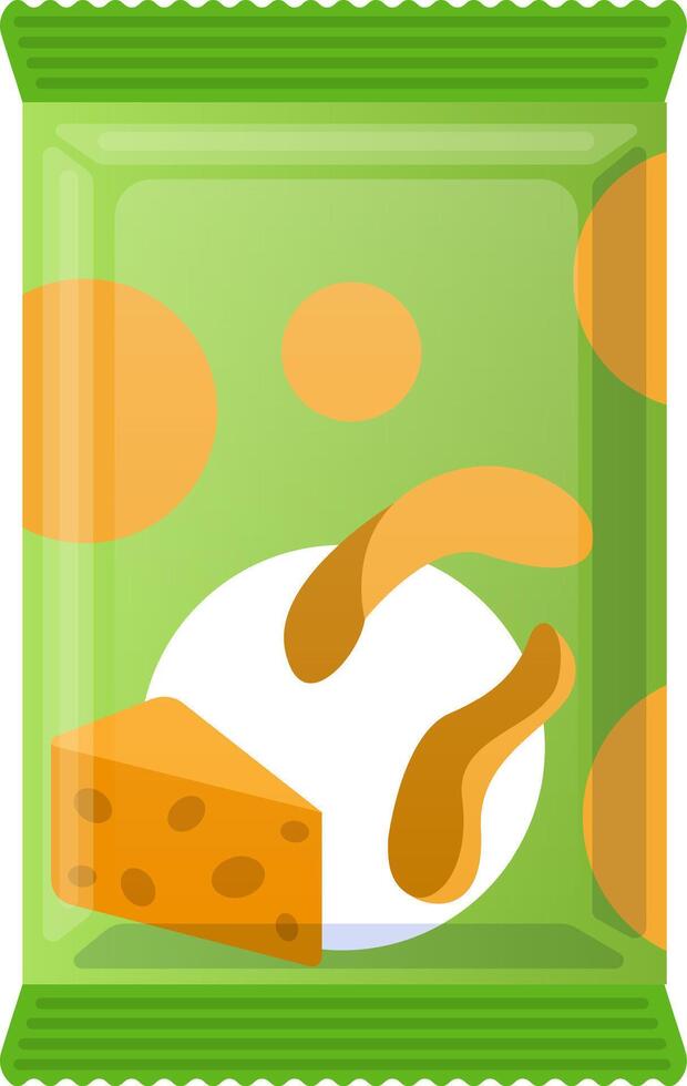 Cheese and chips packing advertising featuring cheese and chips on green background, ideal for projects related to snacks, food packaging, cheese flavored chips and more vector