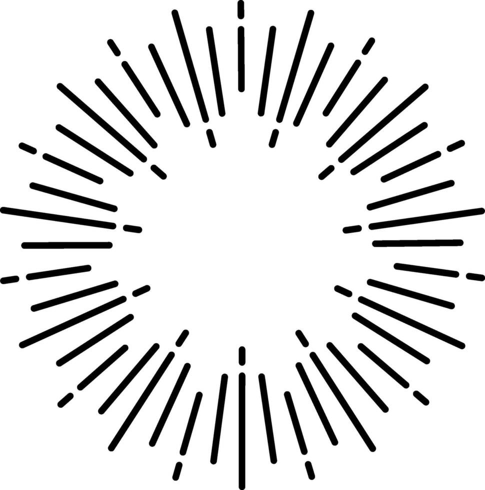 Sunburst design element radiating outwards with black thin lines, creating a dynamic and eye catching visual effect on white background, perfect for graphic design projects vector