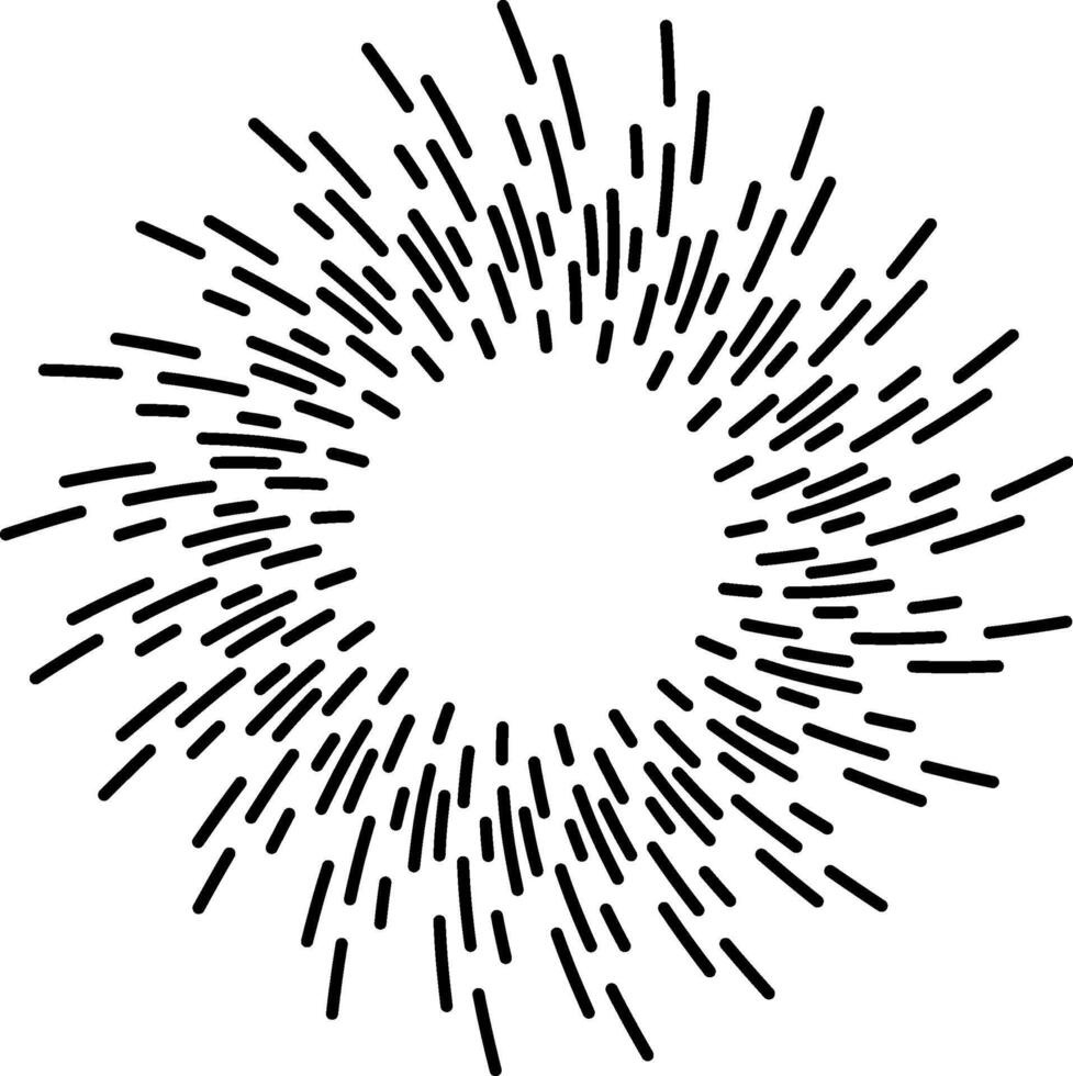 Black thin lines are radiating from the center forming a circular hypnotic and dynamic pattern on white background, ideal for backgrounds and decorative graphic designs vector