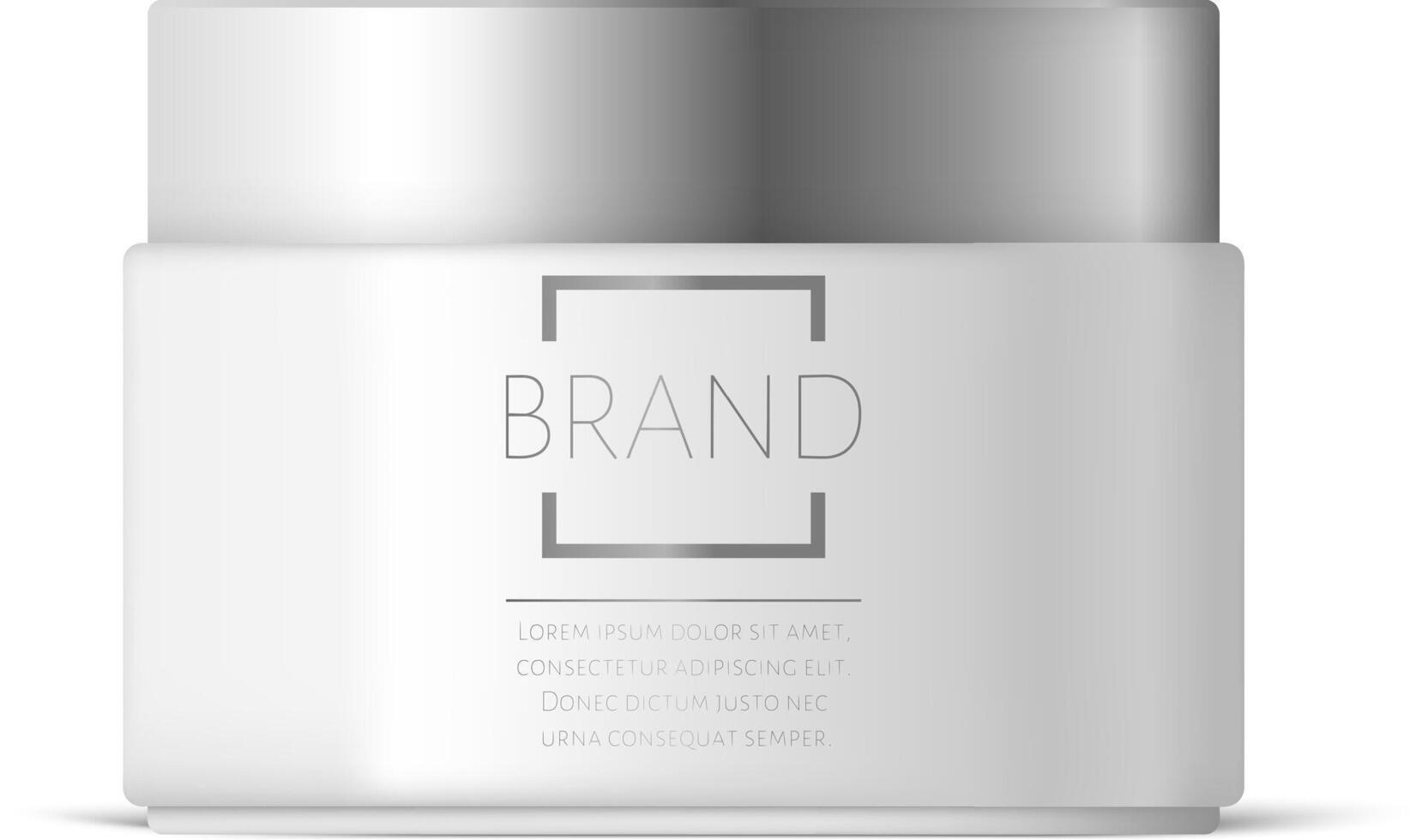 White cosmetic jar with silver lid and generic brand is waiting to be filled with a beauty cream or skin care product, with sample text and logo vector