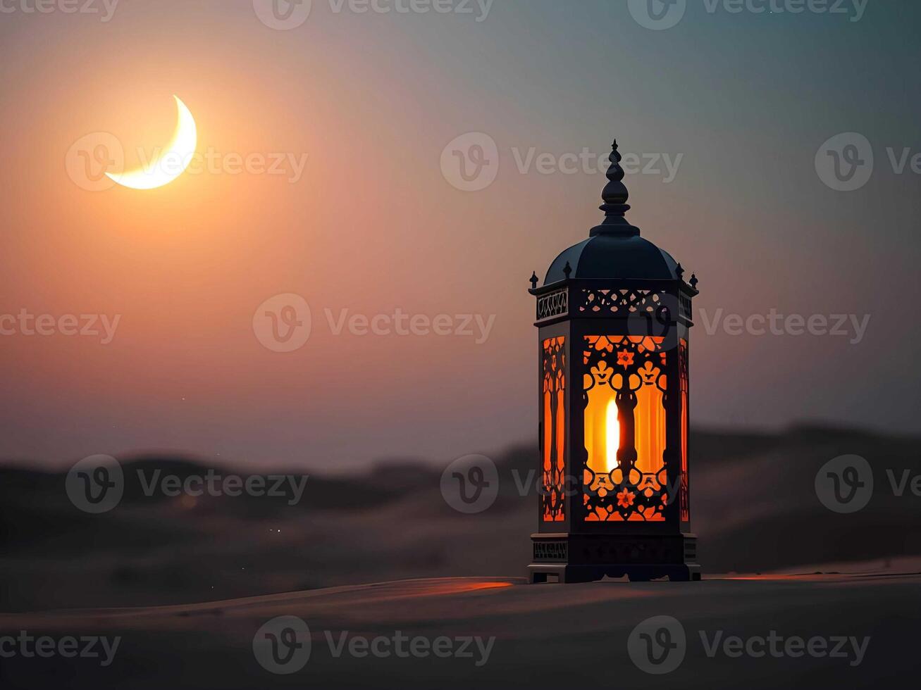 the moon and the lantern in the desert photo