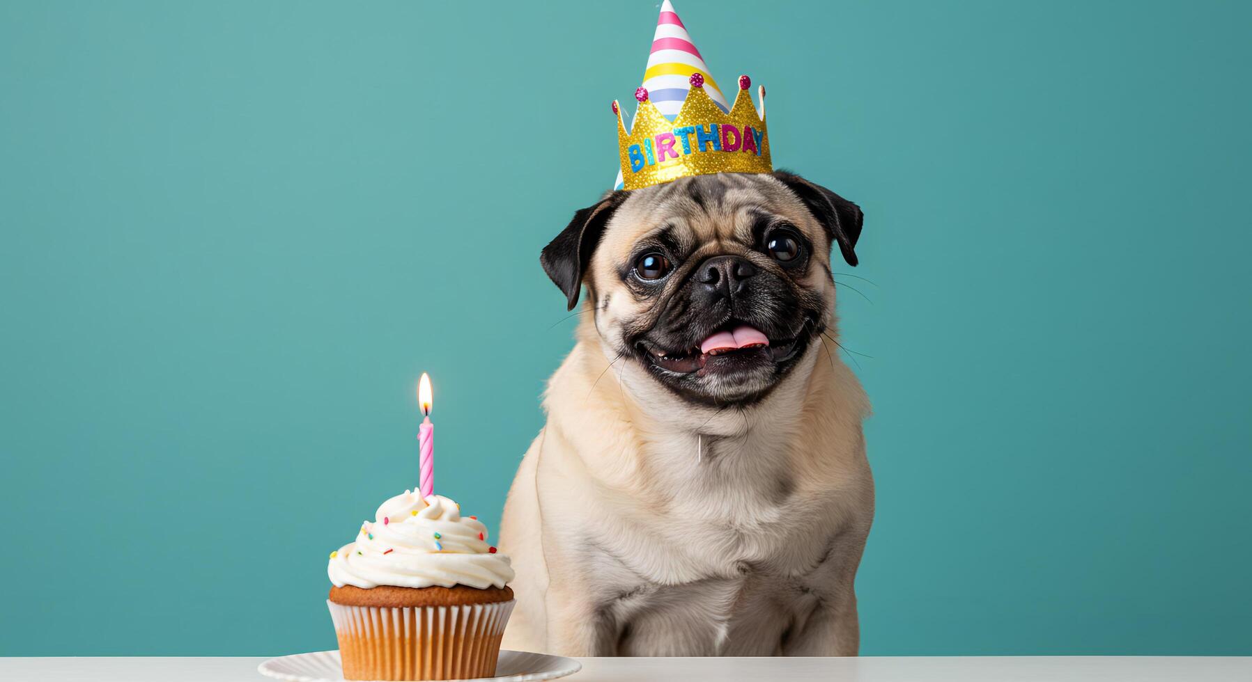 Adorable Frenchie Birthday with Candles and Decor Picture photo