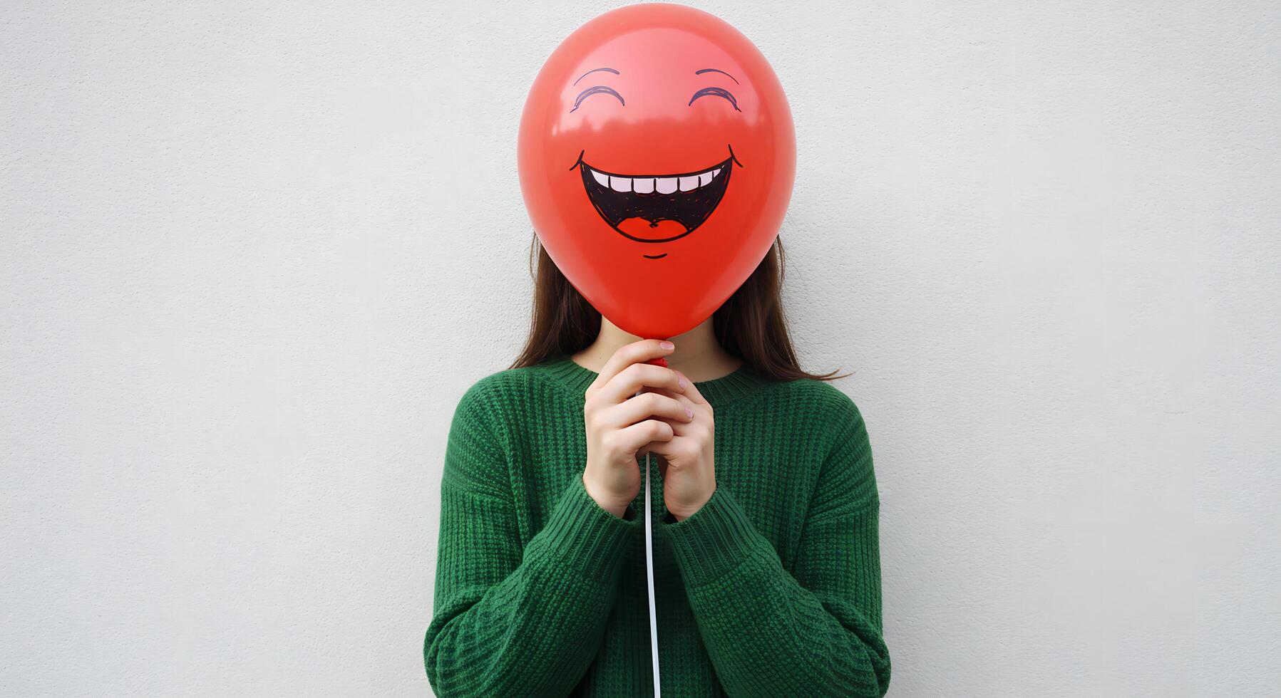 Artistic Portrait with Balloon Face Green Sweater Digital Art Piece photo
