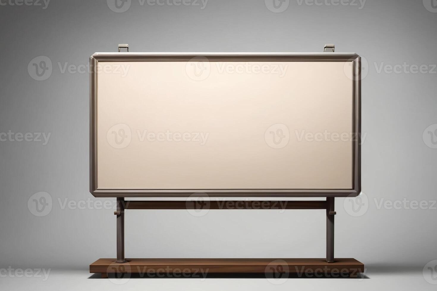 A white board on a wooden stand with a light photo