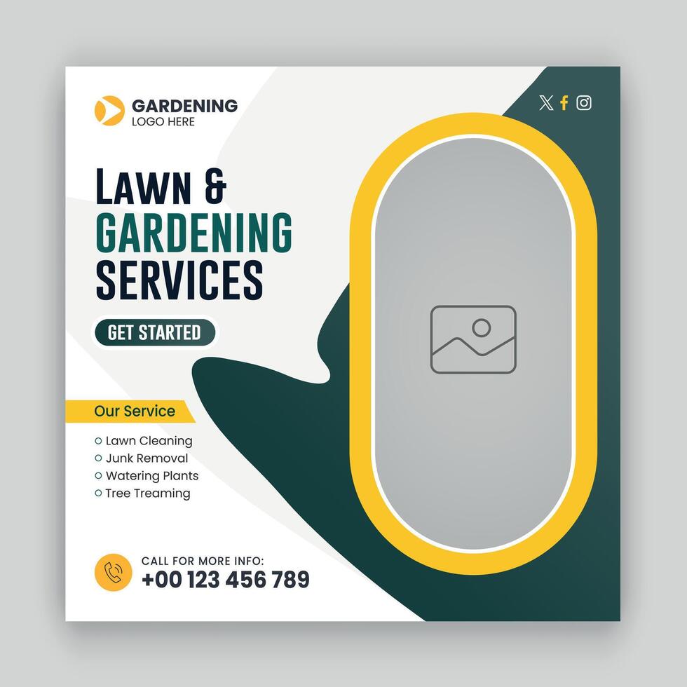 Lawn or gardening service social media post and web banner template vector
