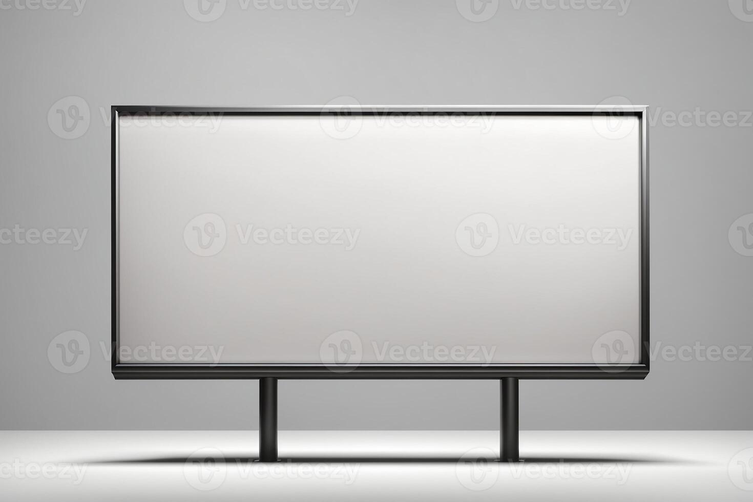 An empty white board on a stand against a gray background photo