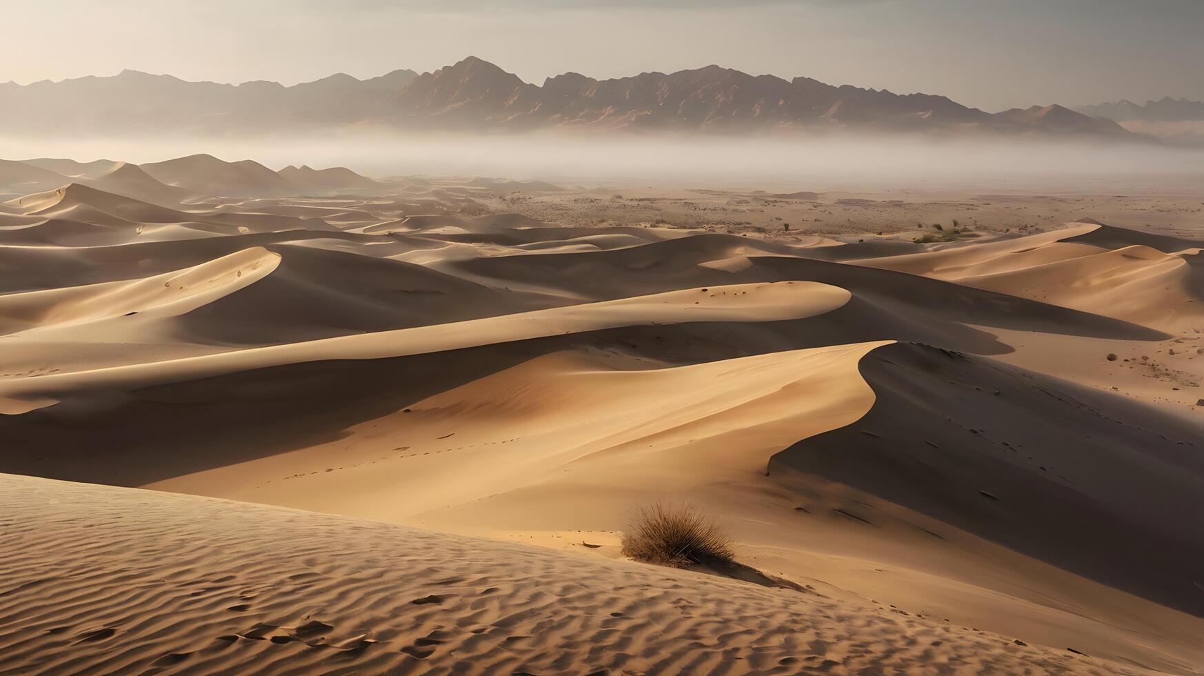 foggy desert landscape with rolling sand dunes photo