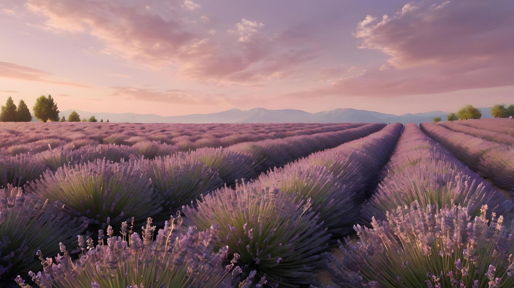 a lavender field under a soft pink sky photo