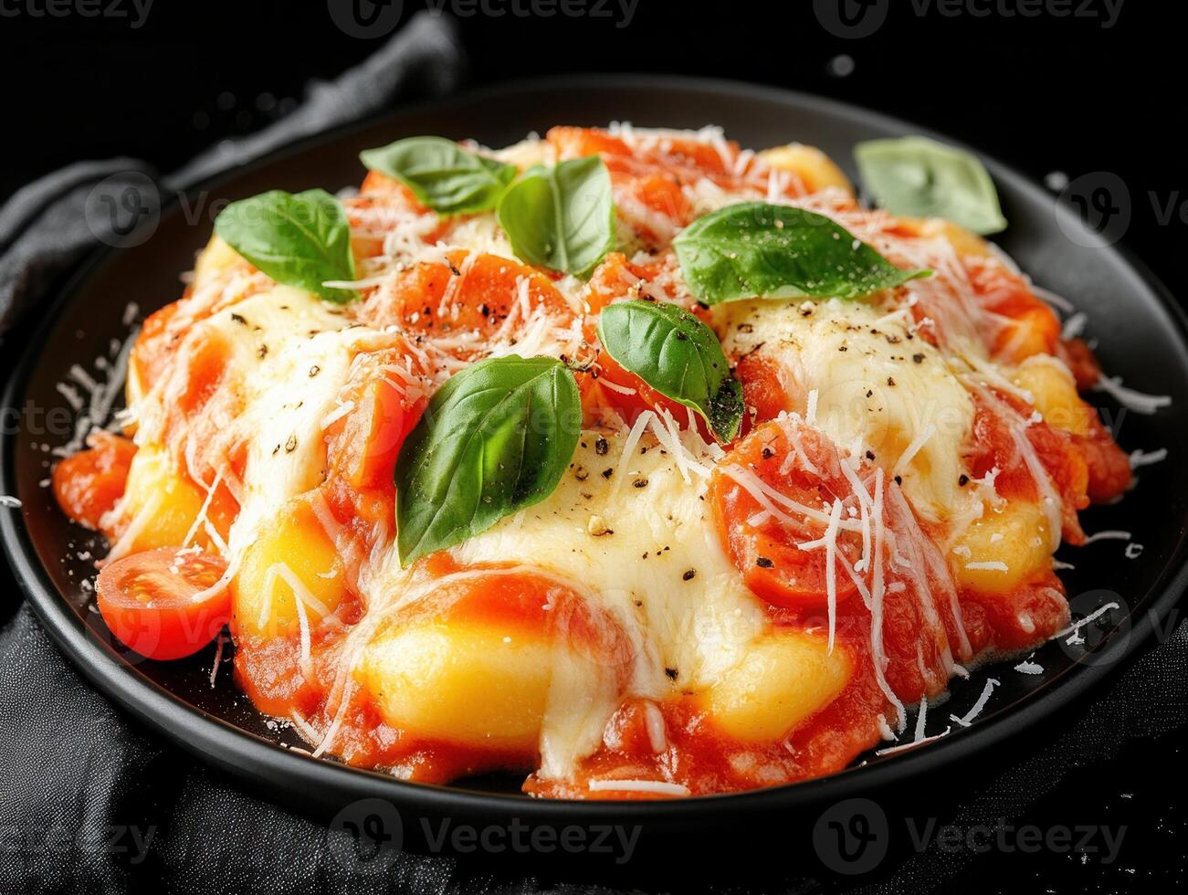 Generous plate of pasta tossed with fresh vegetables and flavorful sauce highlighting a gourmet italian meal photo