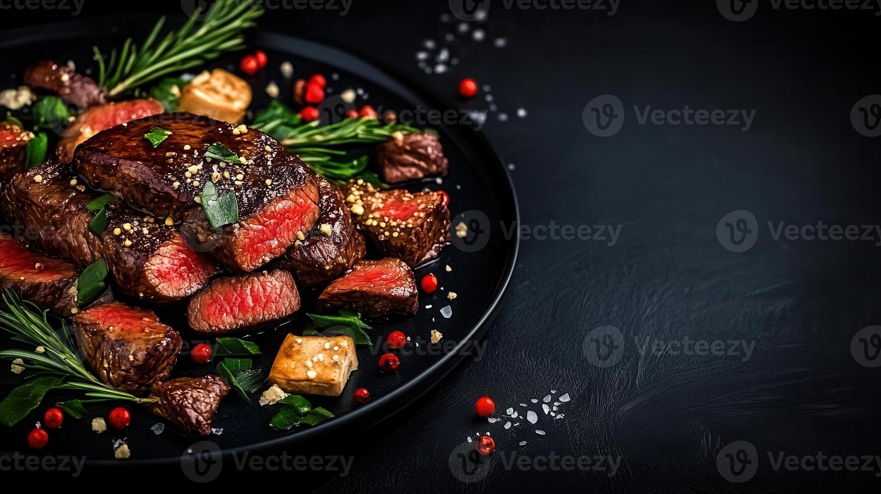 A hearty plate of steak accompanied by colorful vegetables offering a delicious and nutritious meal for any occasion photo