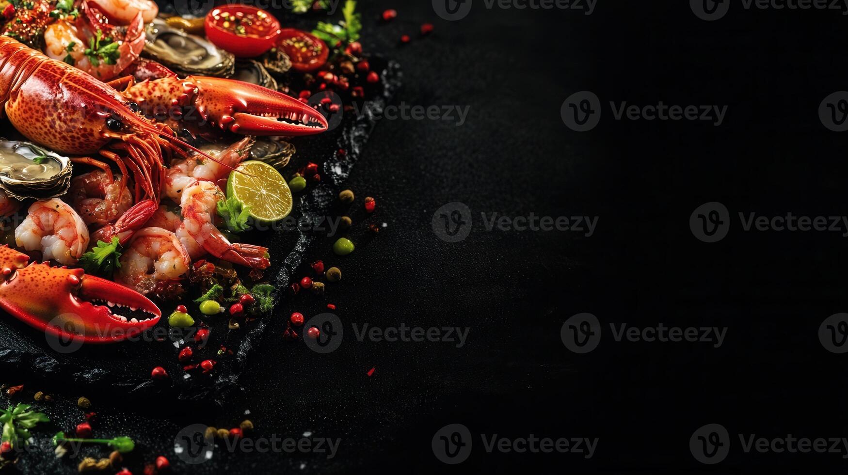 An elegant plate of gourmet food presented on a sleek black surface to highlight the colors and textures of the dish photo