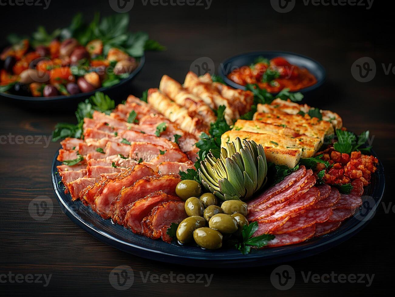 A simple yet elegant plate of food ready to be served, showcasing a balance of colors and textures for culinary delight photo