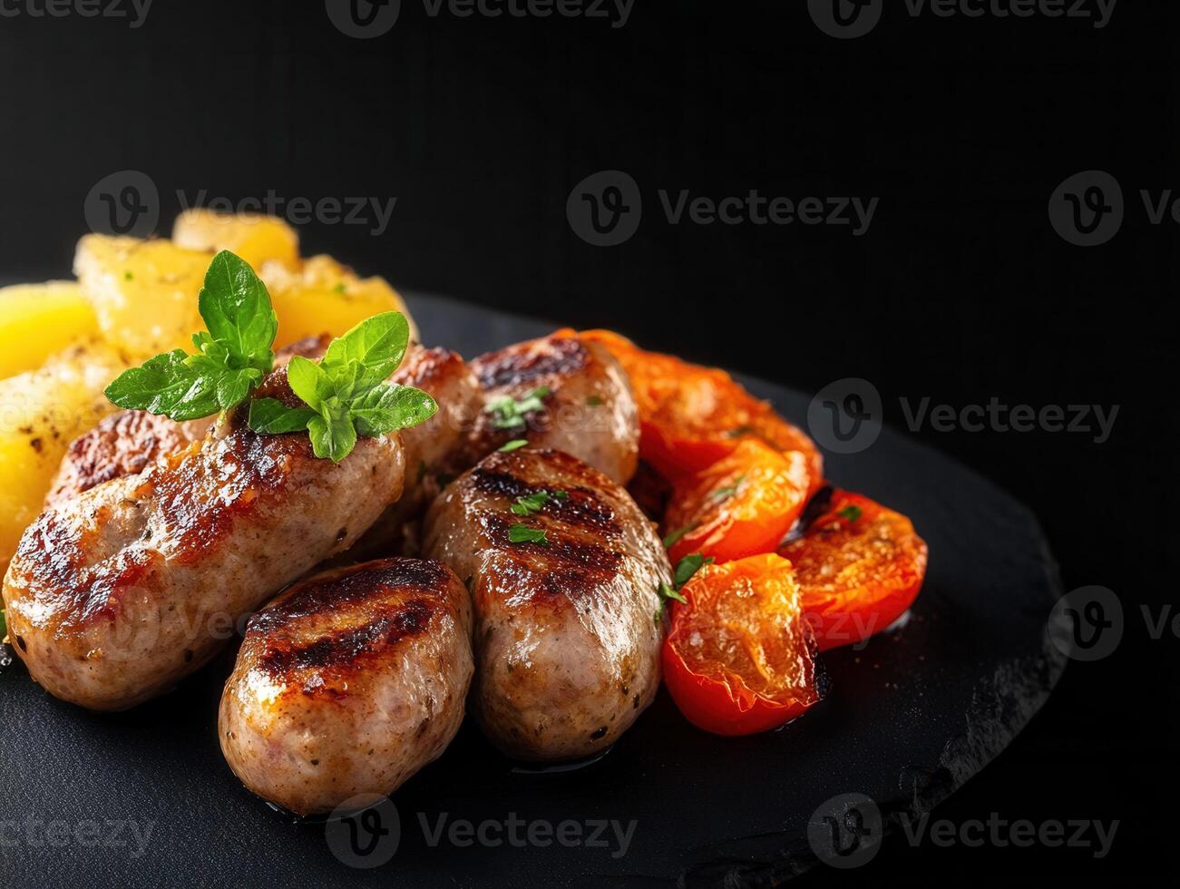Hearty plate of flavorful meat accompanied by fresh vegetables creating a wholesome and satisfying meal experience photo