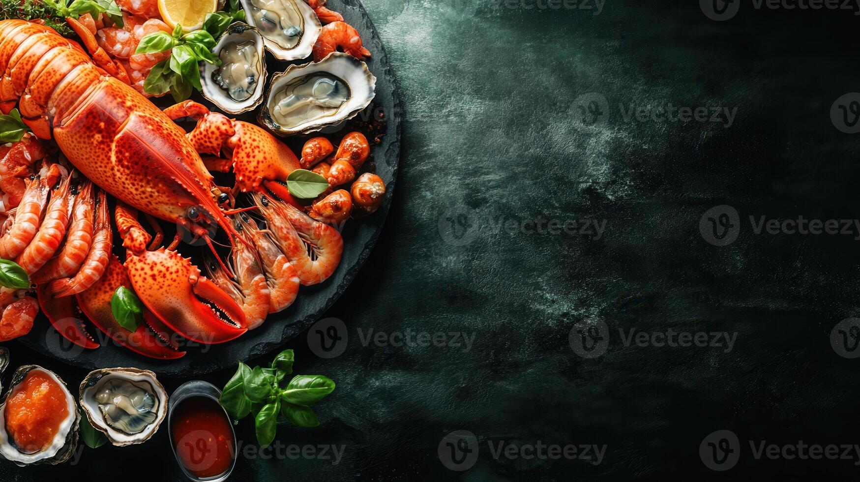 A generous plate of seafood featuring an assortment of freshly caught fish, shrimp, and shellfish perfect for sharing photo