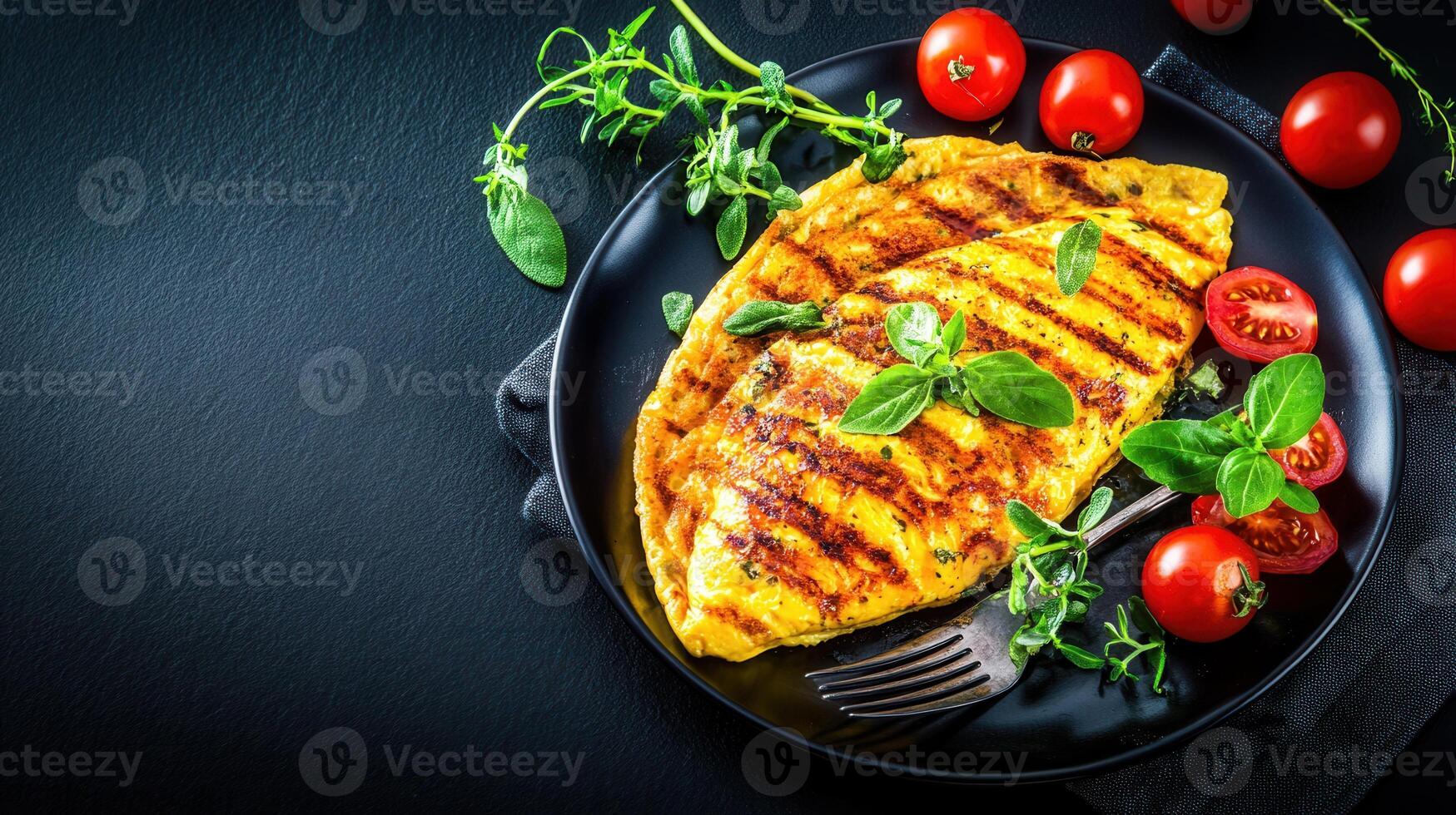 A colorful plate of fresh food featuring juicy red tomatoes and a silver fork on a simple white surface ready to eat photo