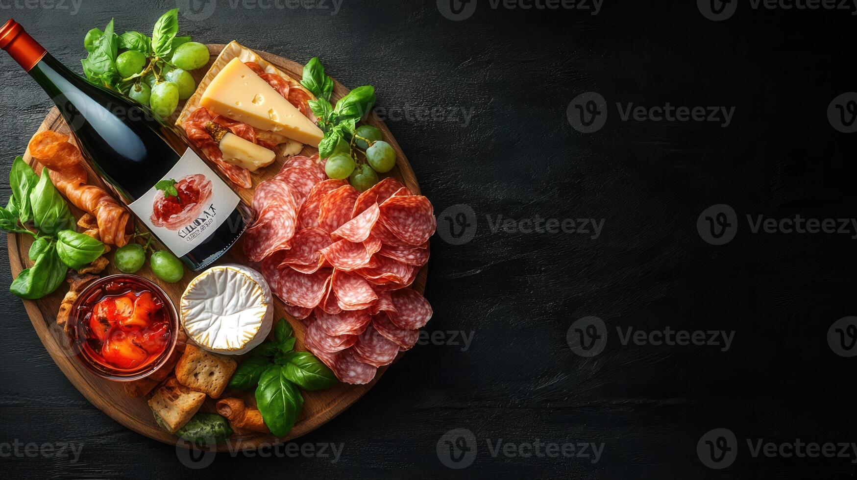 Fine wine bottle elegantly accompanied by a platter of assorted meats ready to delight guests at a social gathering photo