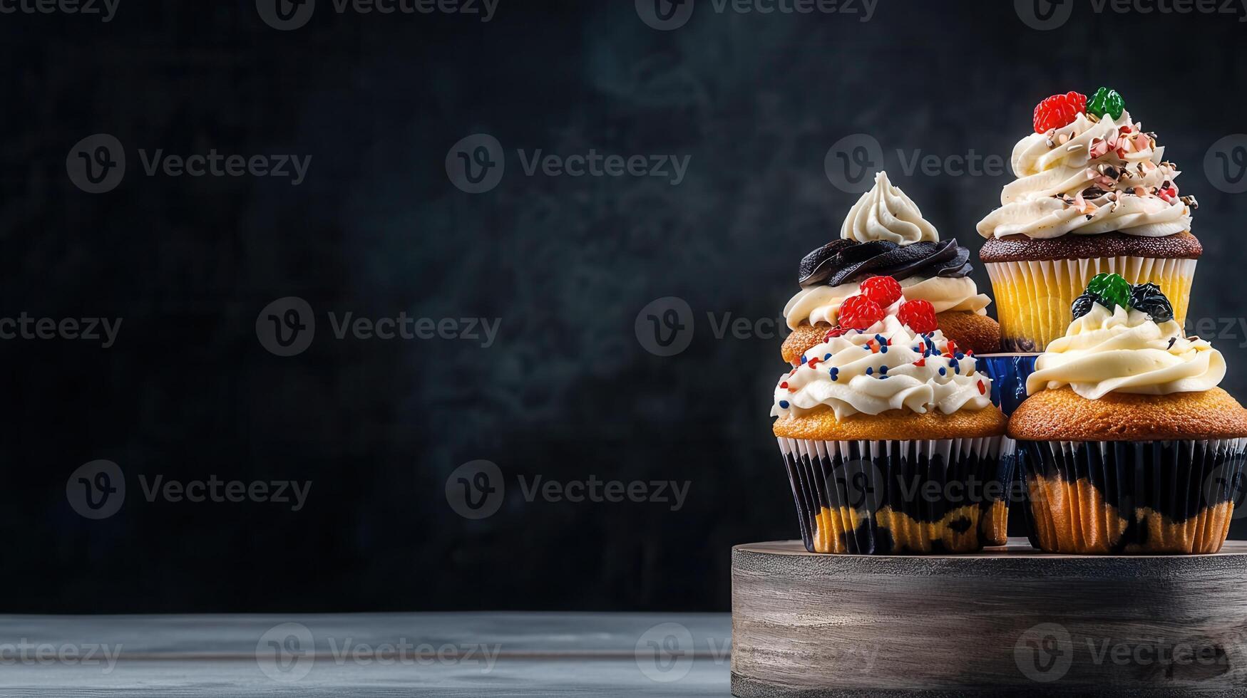 Delicious cupcake decorated generously with a bountiful topping of fresh berries for a sweet and tempting dessert delight photo