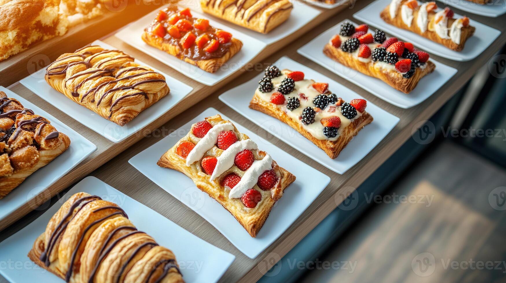 An exquisite variety of pastries displayed to tempt the senses with a colorful array of flavors and textures photo