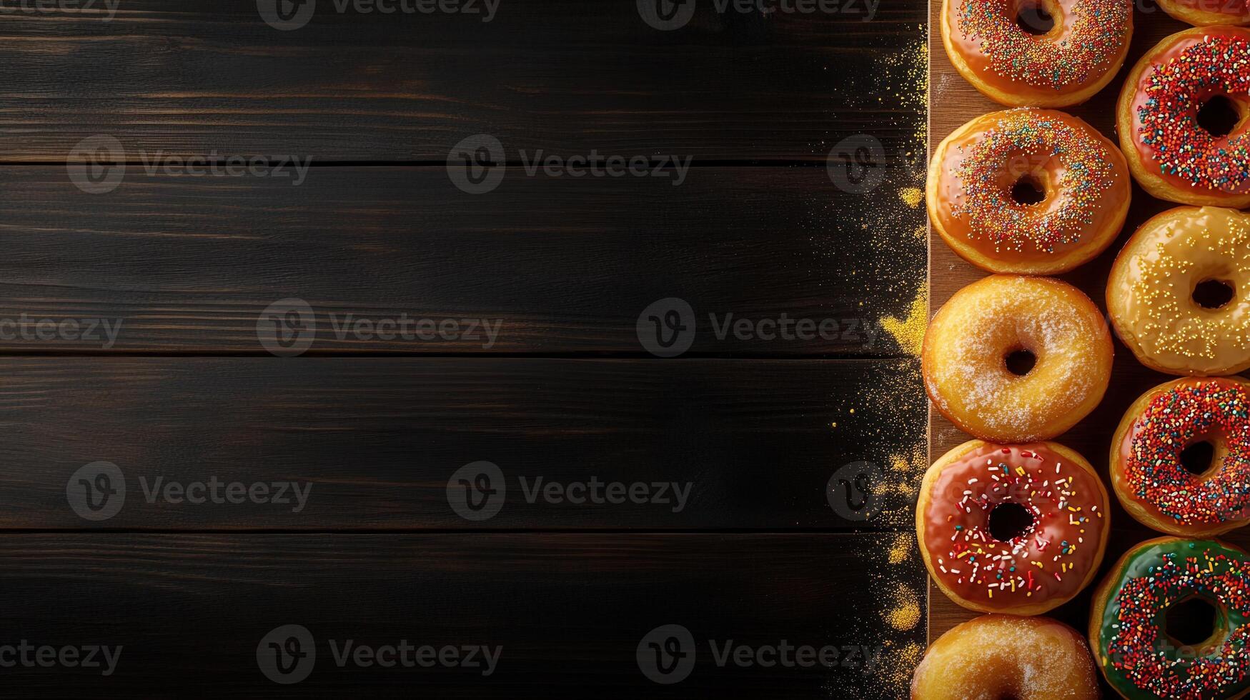A colorful assortment of freshly baked donuts displayed together in one mouth-watering bunch for any sweet tooth photo