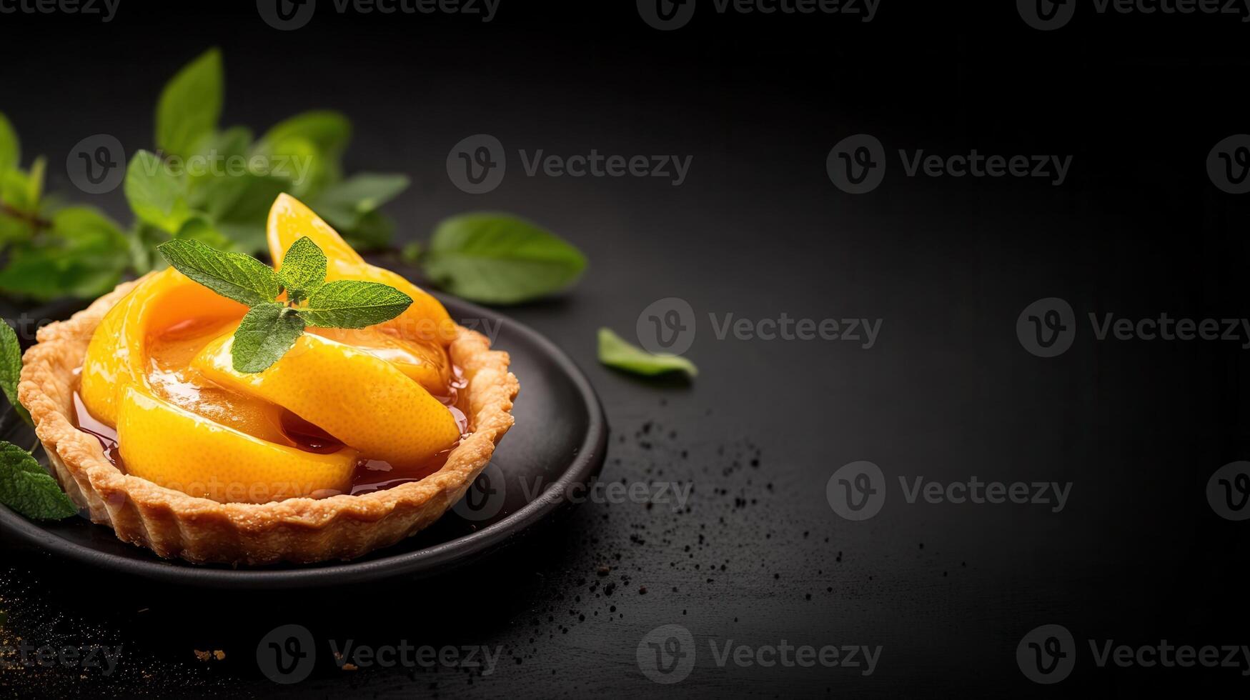 Delightful dessert featuring a fresh slice of peach that adds a fruity twist to this sweet culinary creation photo
