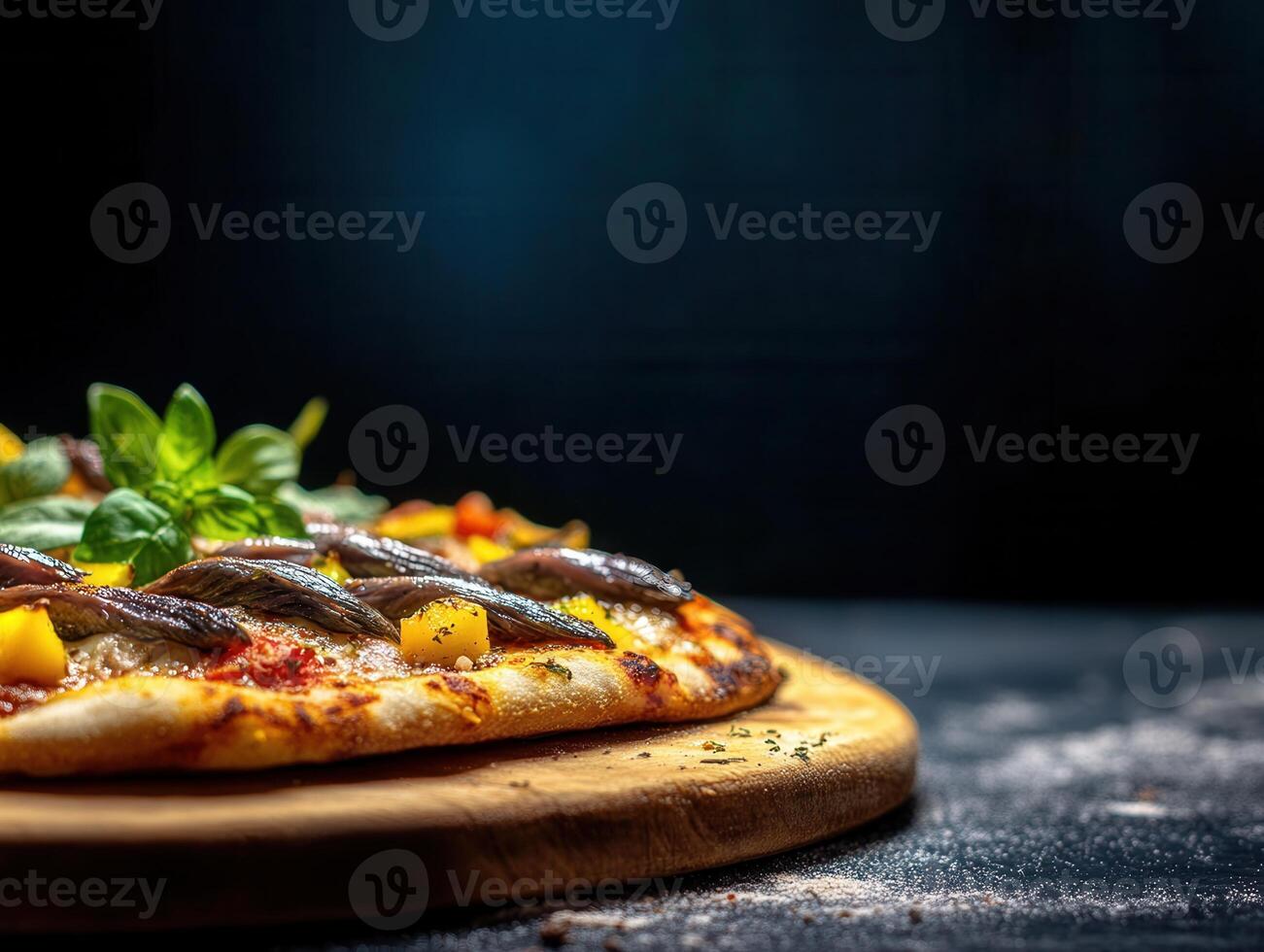 Tempting pizza with one slice taken out revealing tasty toppings and cheesy goodness perfect for sharing with friends photo