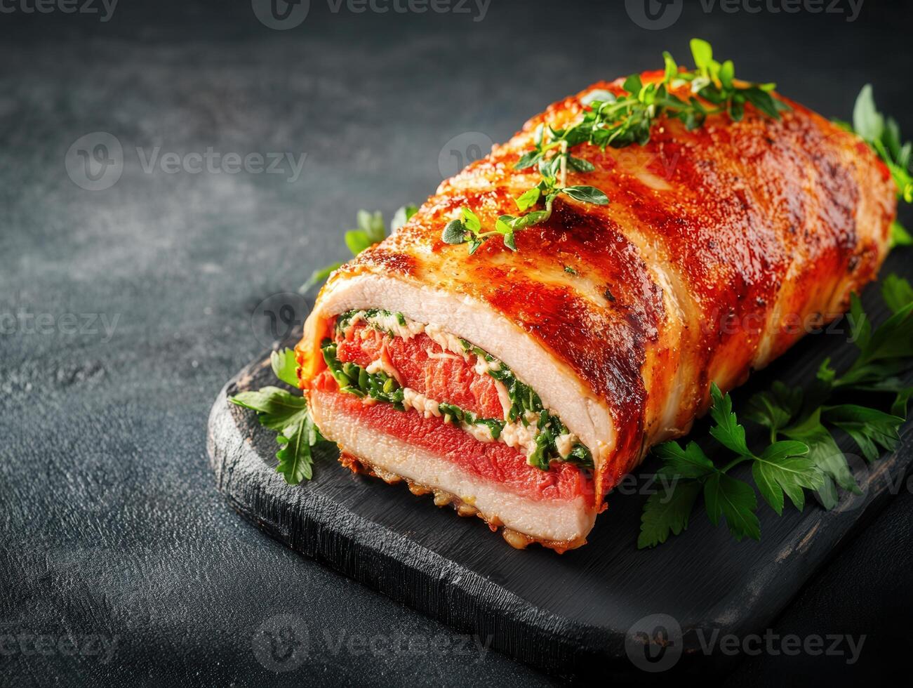 A succulent piece of meat served with parise for a unique and flavorful dining experience worth savoring photo