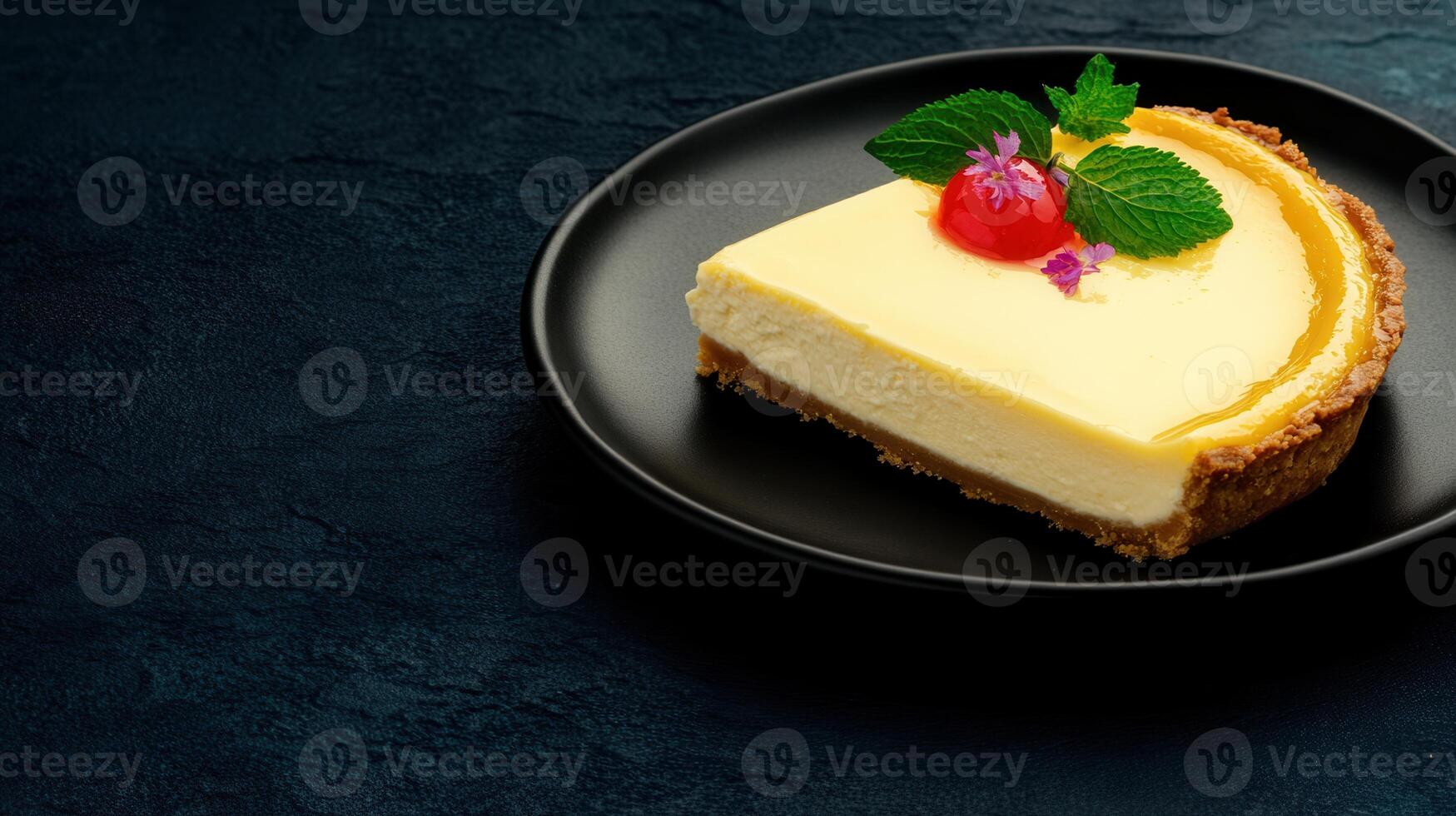 Delectable piece of cheese pie served on a plate showcasing its creamy filling and golden crust perfect for dessert lovers photo