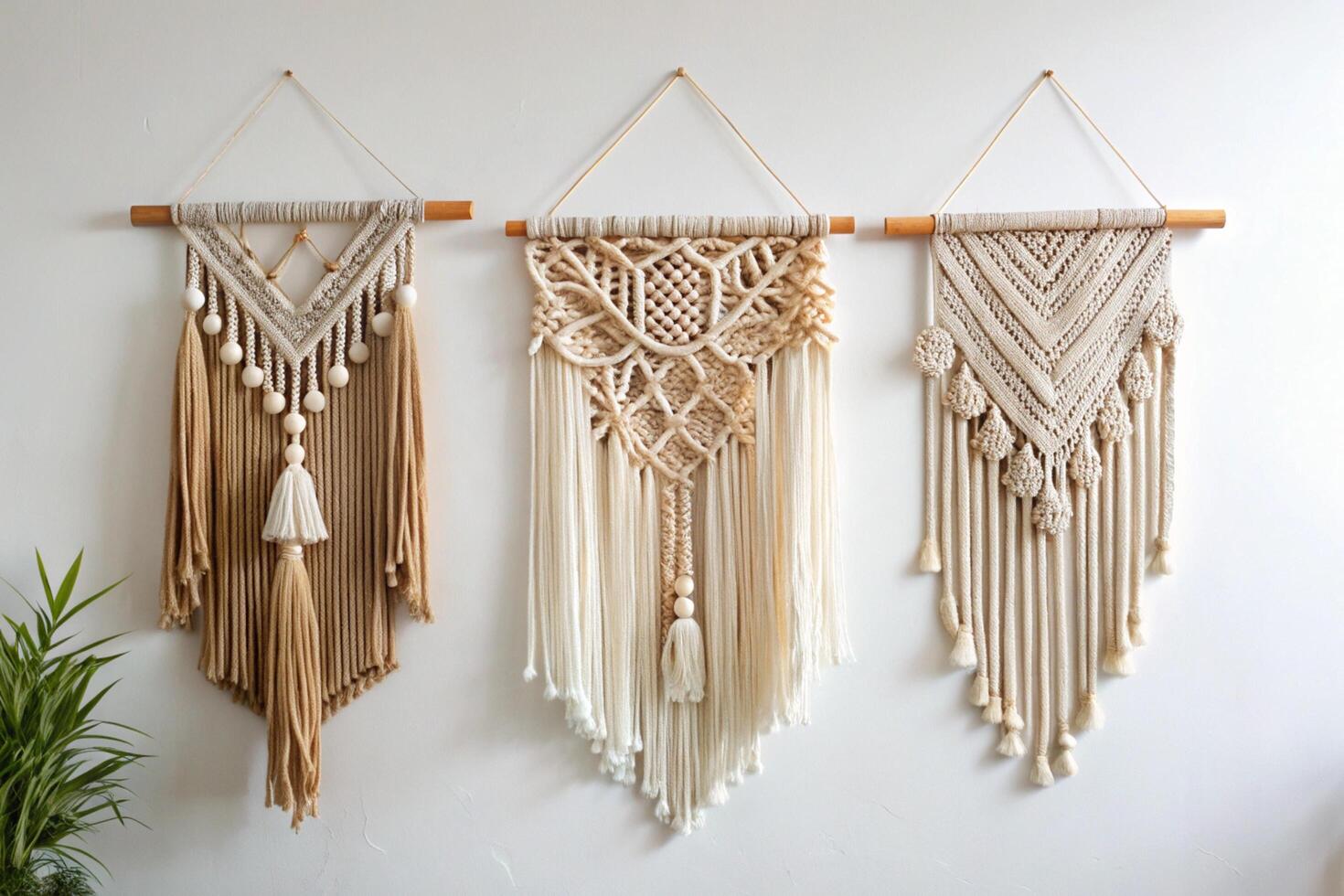 Handcrafted woven wall art with natural fibers, featuring vibrant colors and textures, ideal for a stylish home interior photo