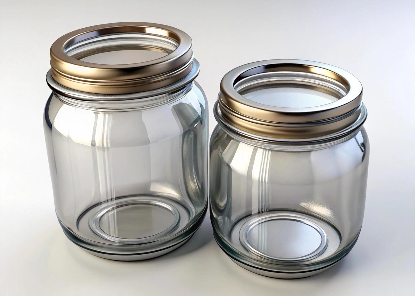 mason jars with silver lids isolated on a white background, versatile for storing food, drinks, or decorative storage photo