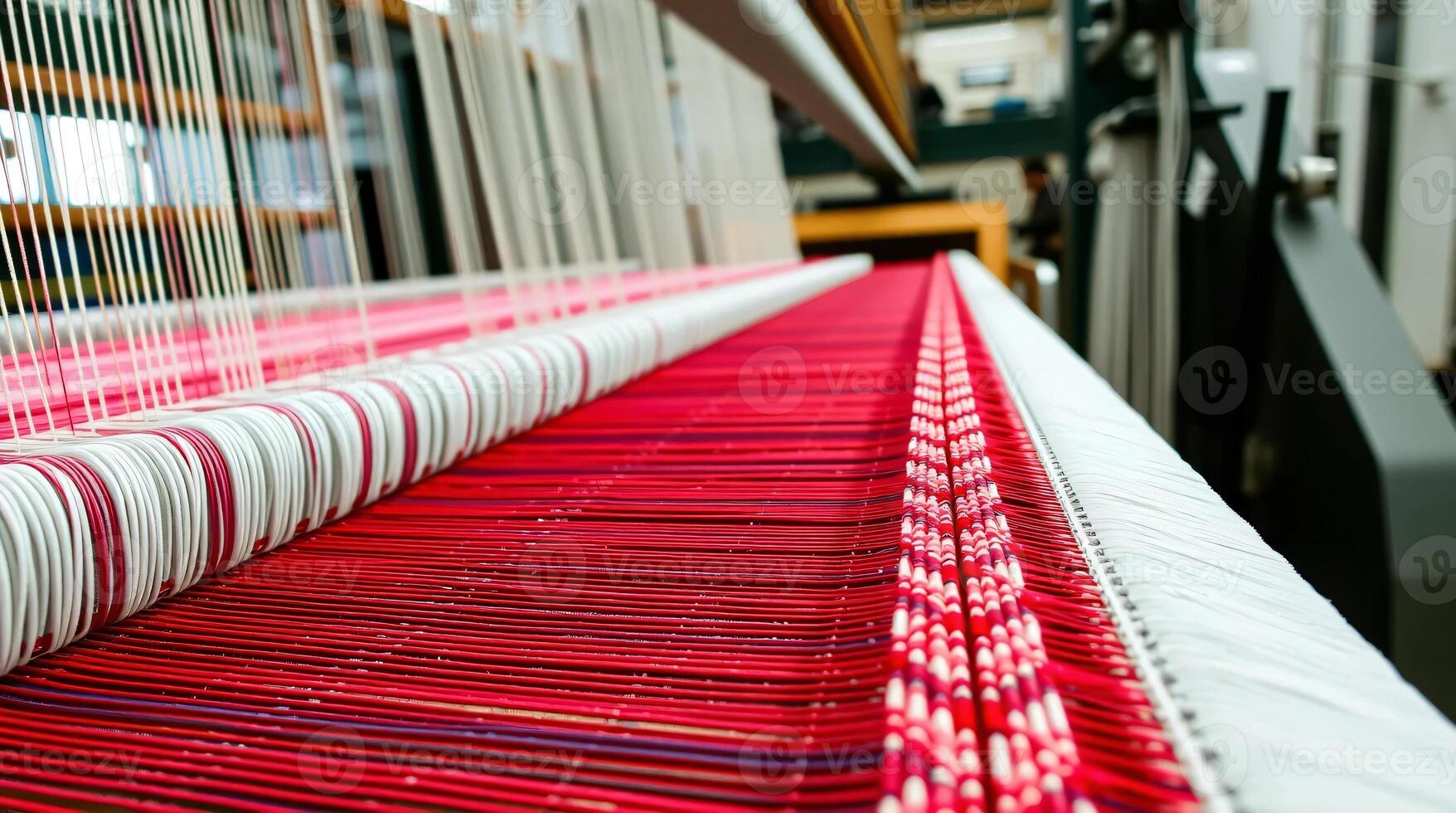 A red and white weaving machine with a red and white thread photo
