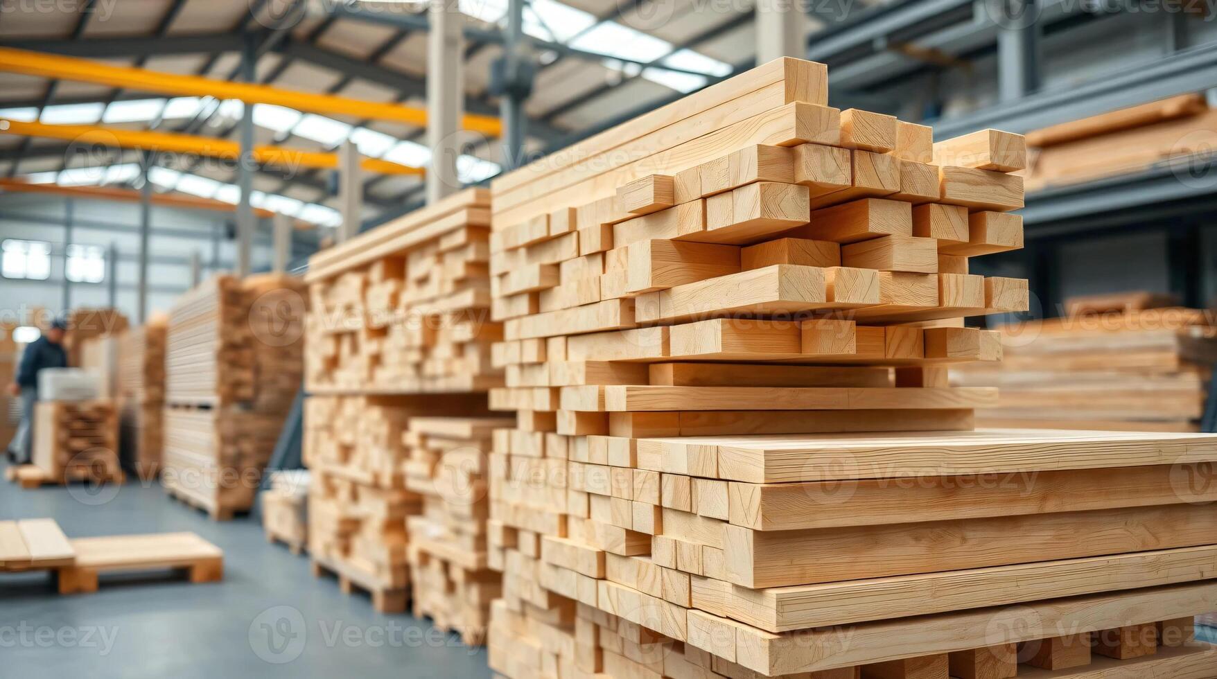 A large warehouse full of wooden pallets photo
