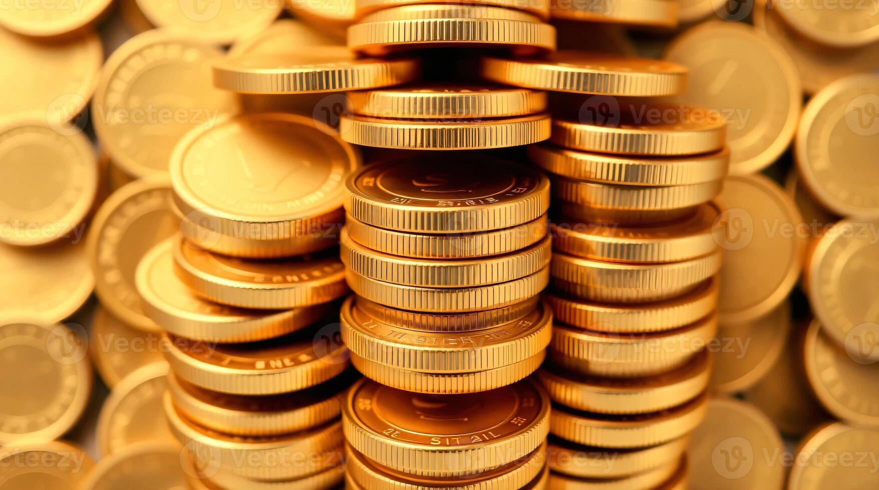 A pile of gold coins is shown in front of a background photo