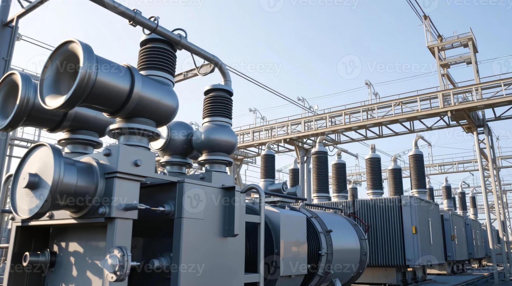 A large electrical substation with many large electrical equipment photo