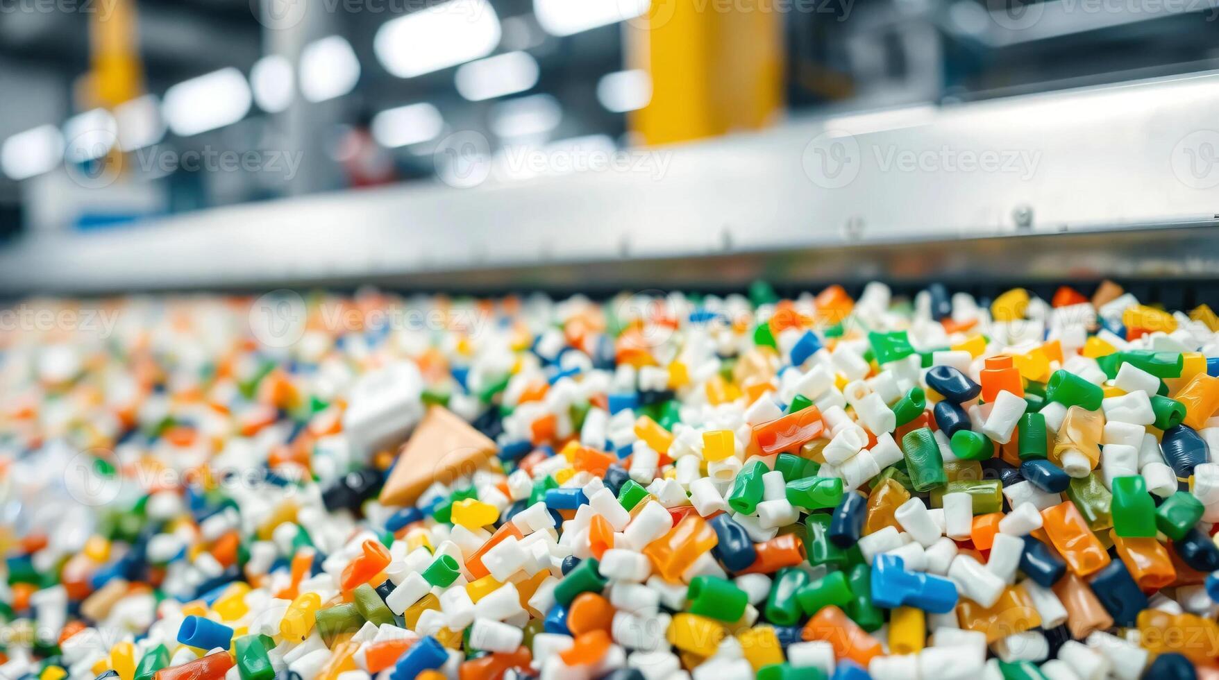A conveyor belt filled with colorful plastic chips photo