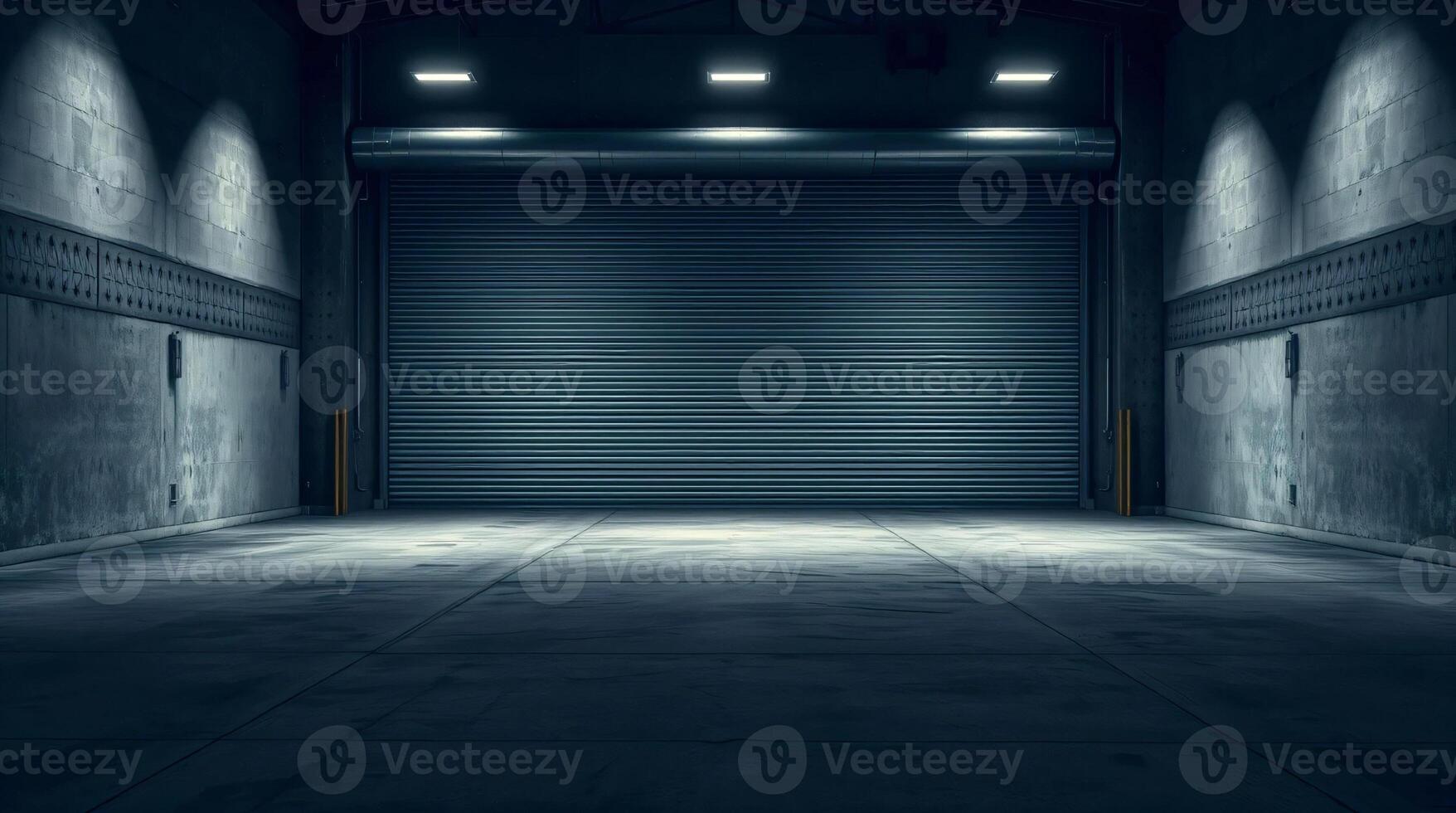 An empty warehouse with a large door photo