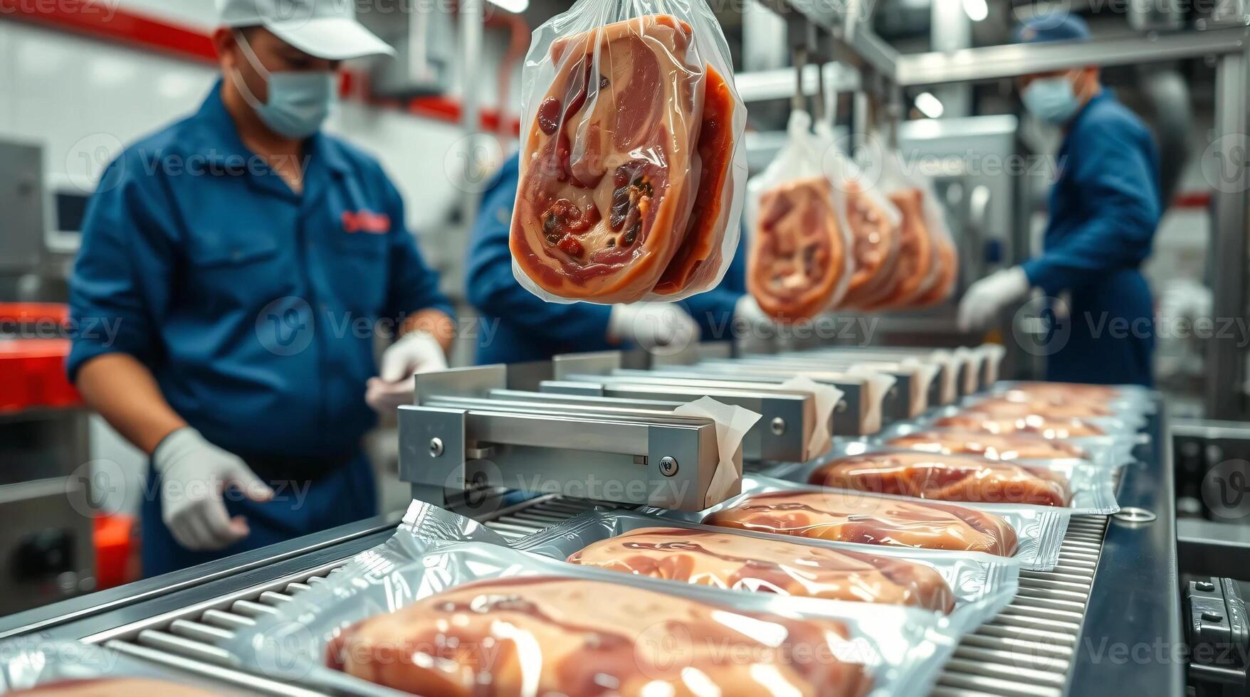 Meat processing workers in a factory photo