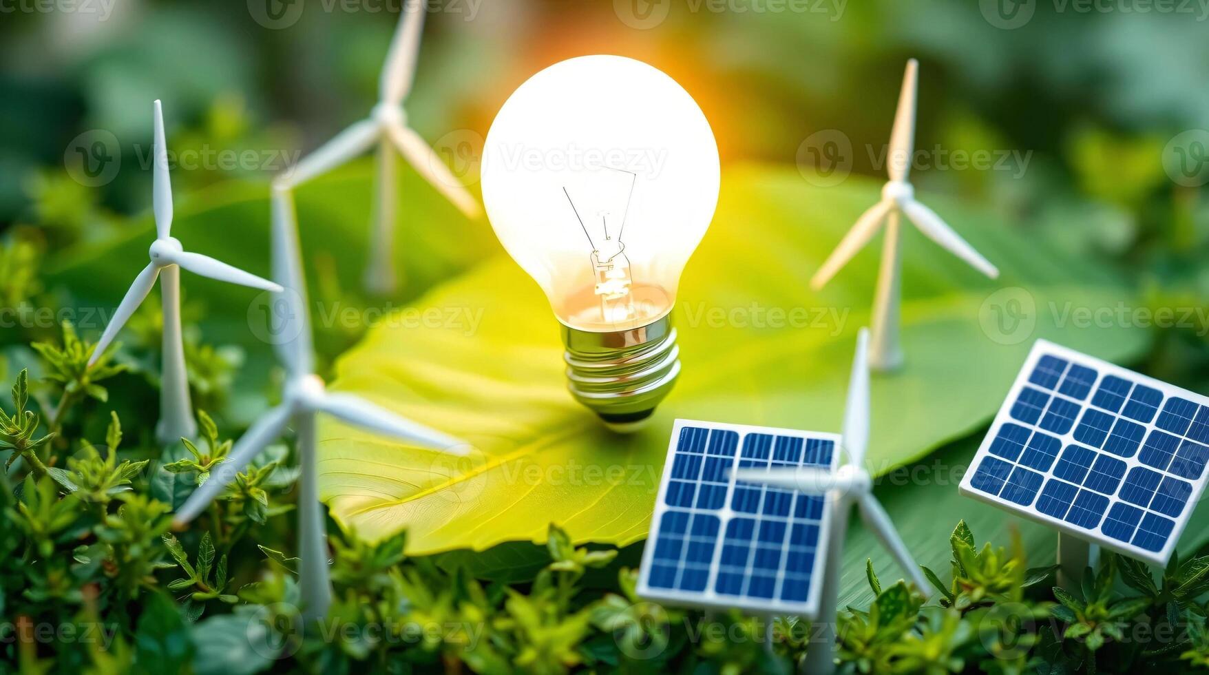 Solar energy and wind turbines photo