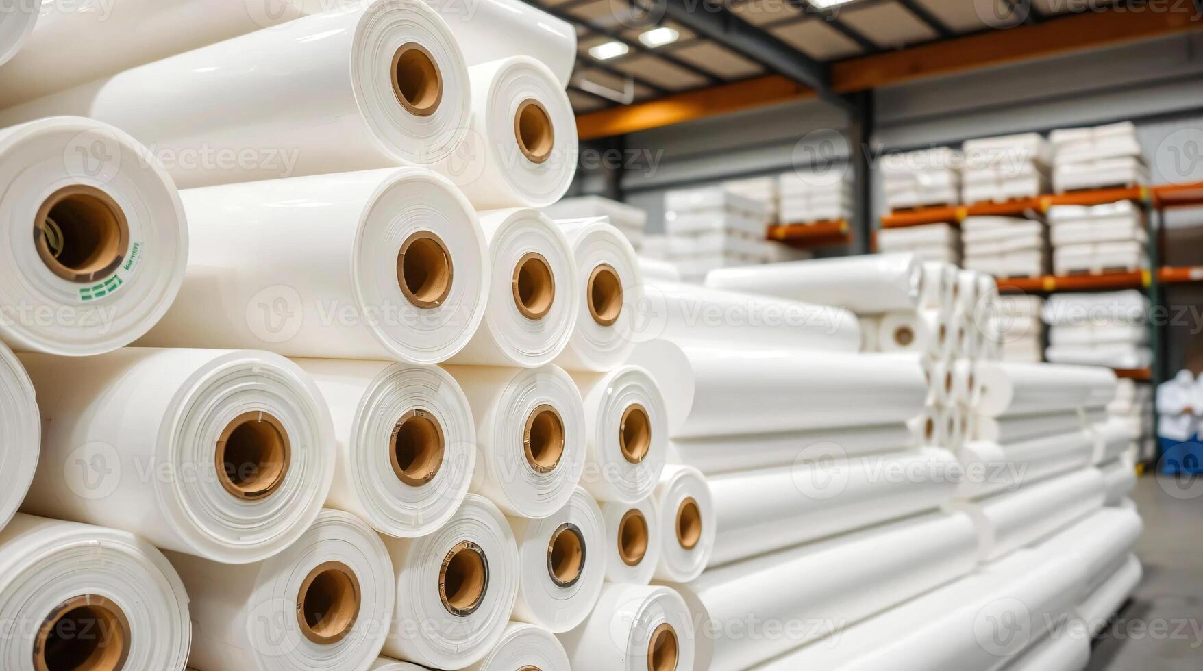 White rolls of plastic in a warehouse photo
