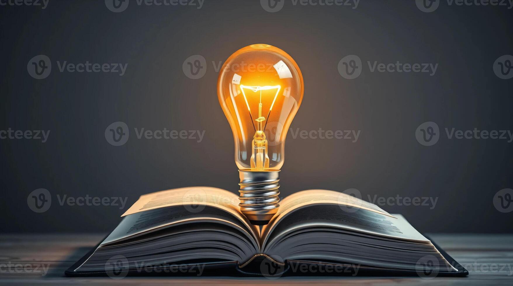 An open book with a light bulb on top photo
