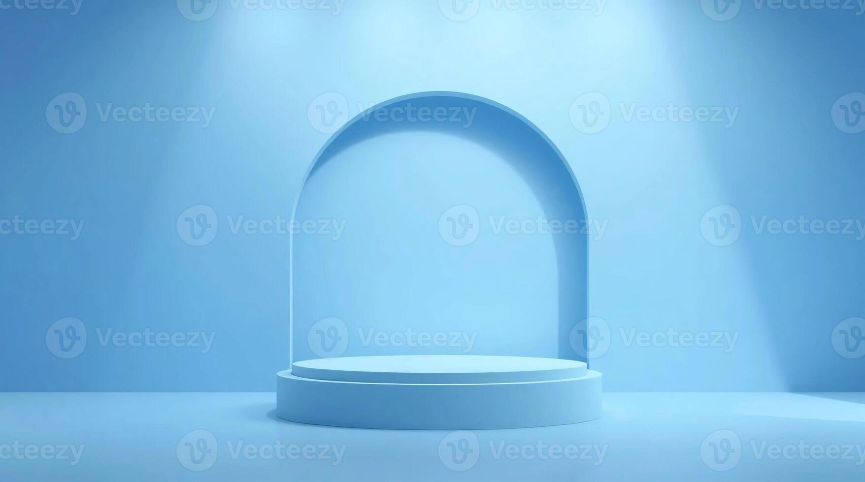 An empty podium with a blue light coming from the top photo