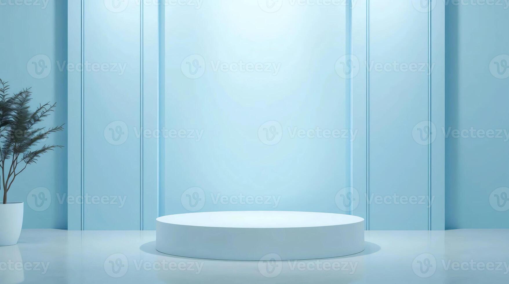 Empty room with white pedestal and potted plant photo