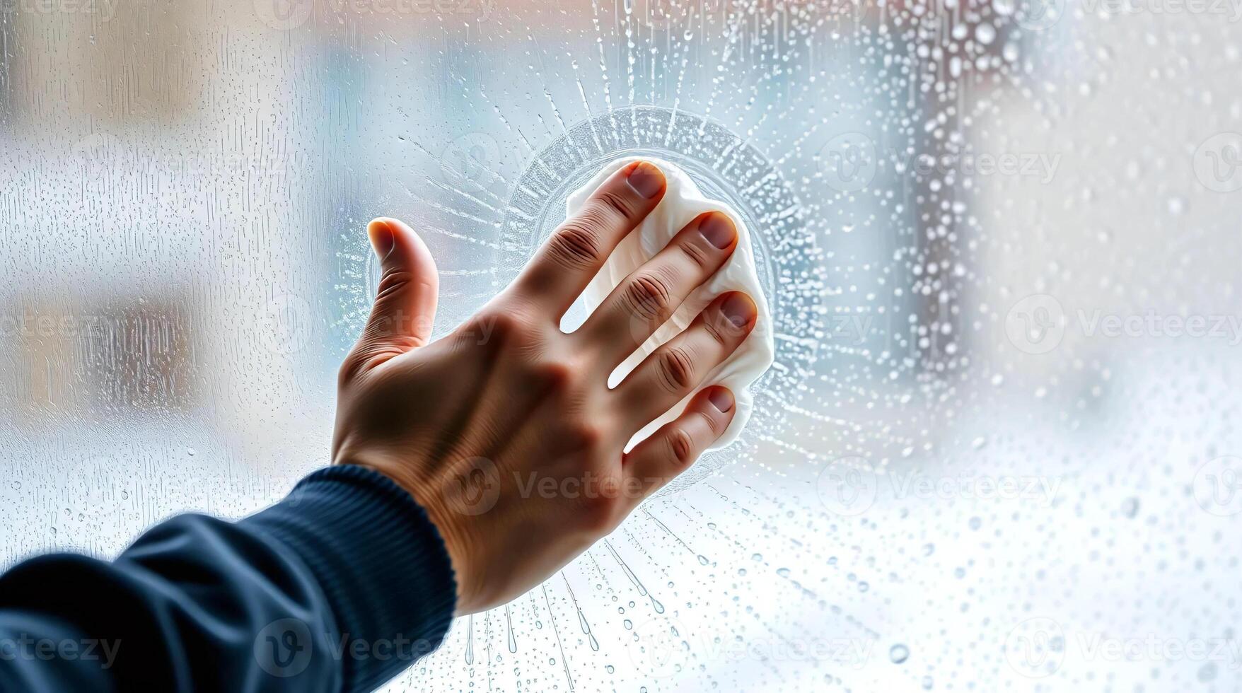 A person cleaning a window with a sponge photo