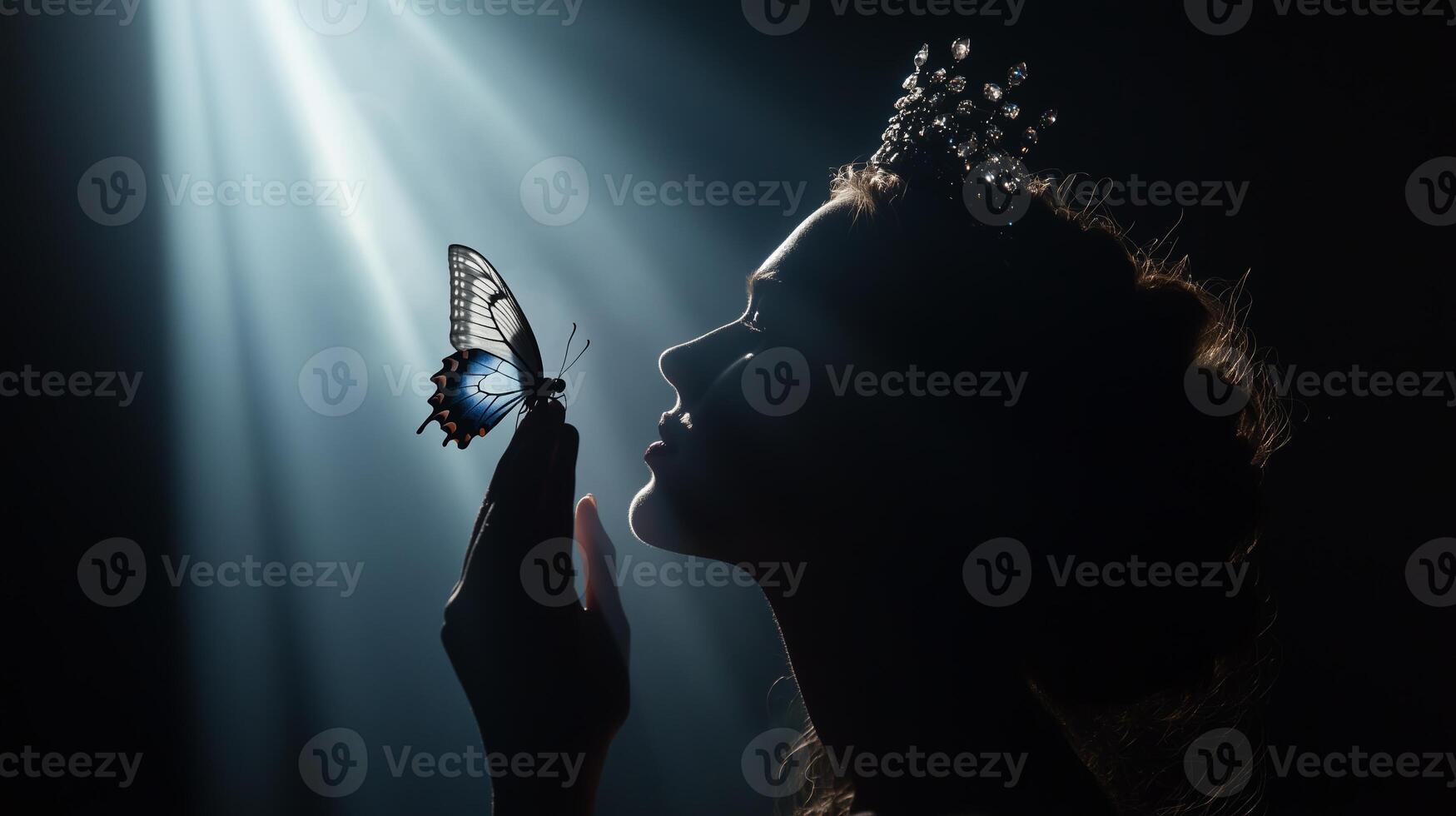 A woman holding a butterfly in her hand photo