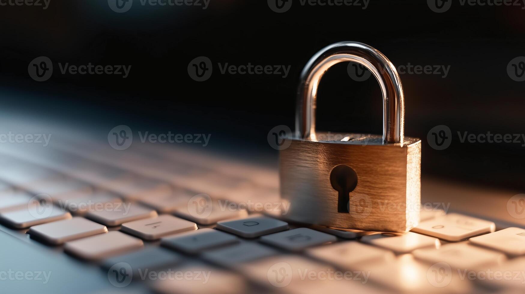 A padlock on top of a laptop keyboard photo