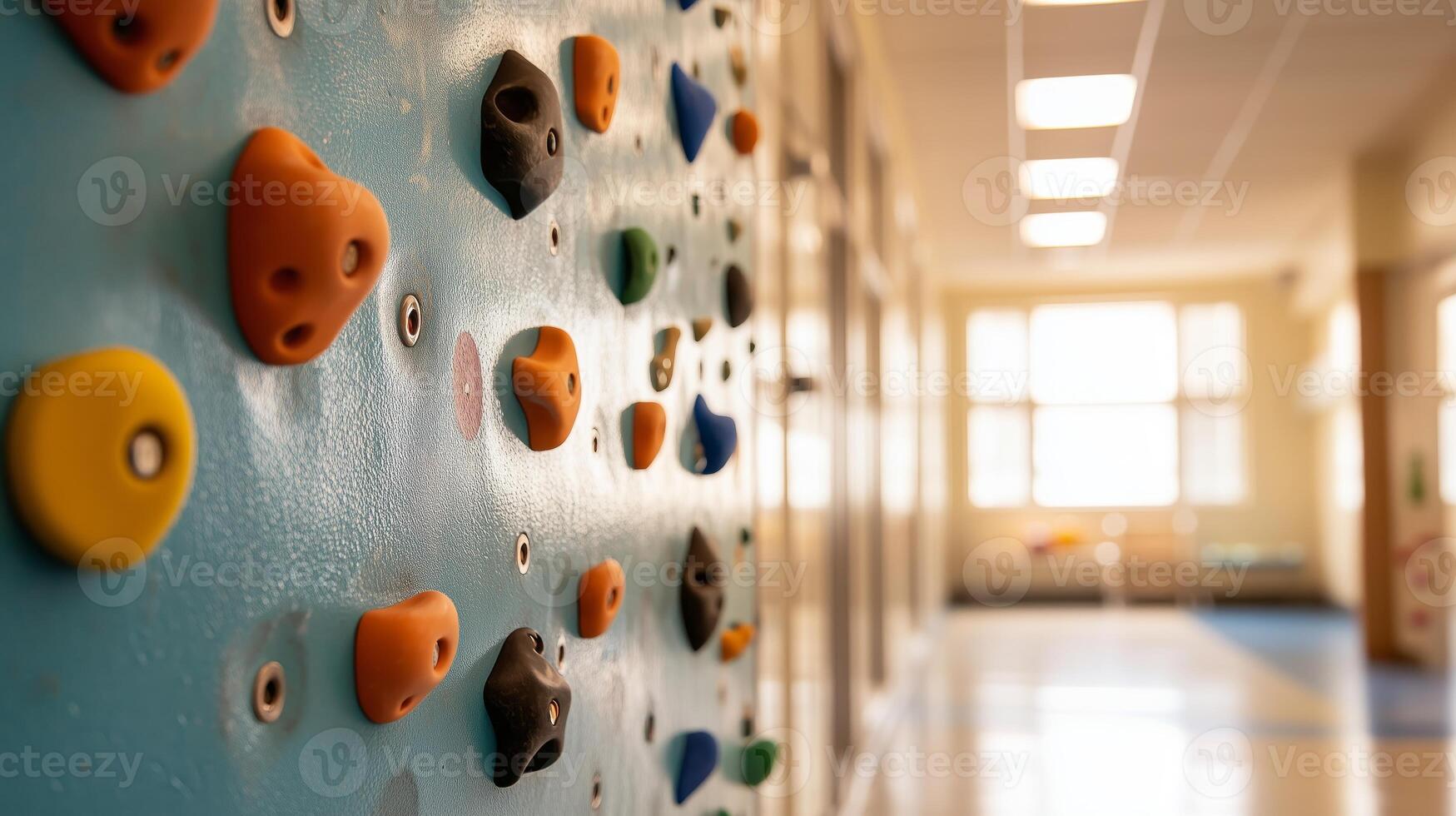Colorful climbing wall in pediatric therapy room photo