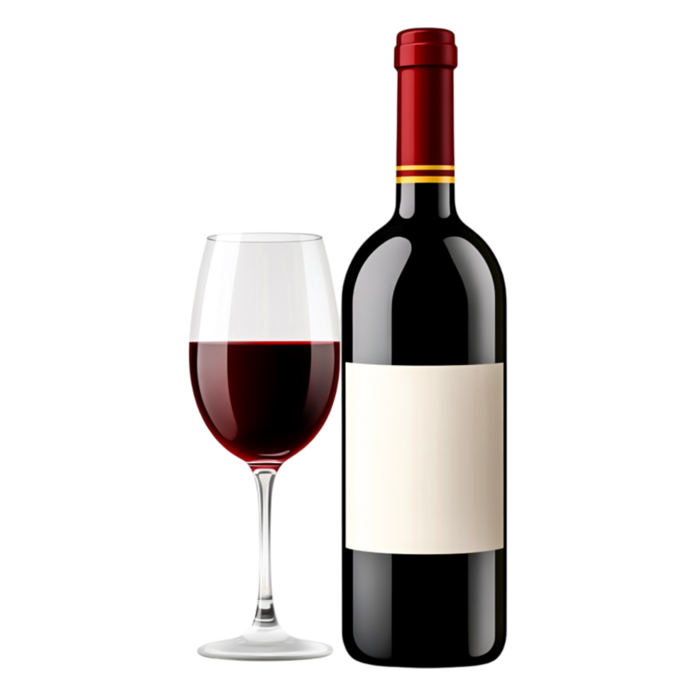 Red Wine Bottle and Glass with Blank Label for Custom Branding Options png