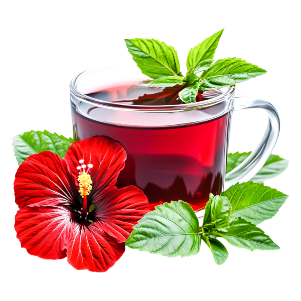 Refreshing Herbal Tea with Hibiscus Flower and Green Mint Leaves png