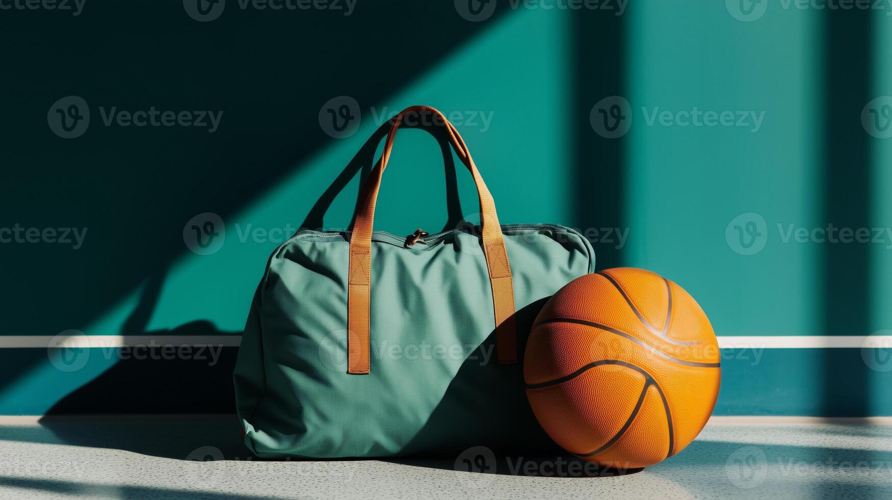 Clean Display of an Athletic Bag Next to a Visible Basketball photo